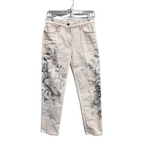 Etro 27 Off-White Nautical Mermaid High Rise Straight Leg Jeans Luxury Denim